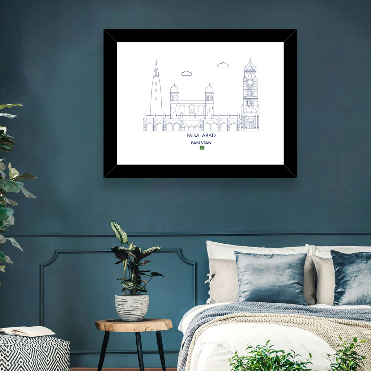 Faisalabad Clock Tower Skyline Wall Art in a room, landscape