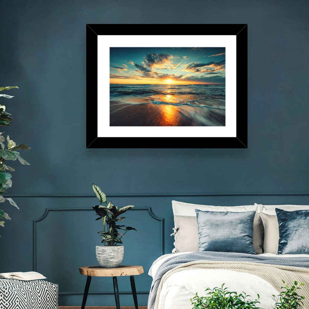 Sunlit Cloudscape Over Beach Wall Art