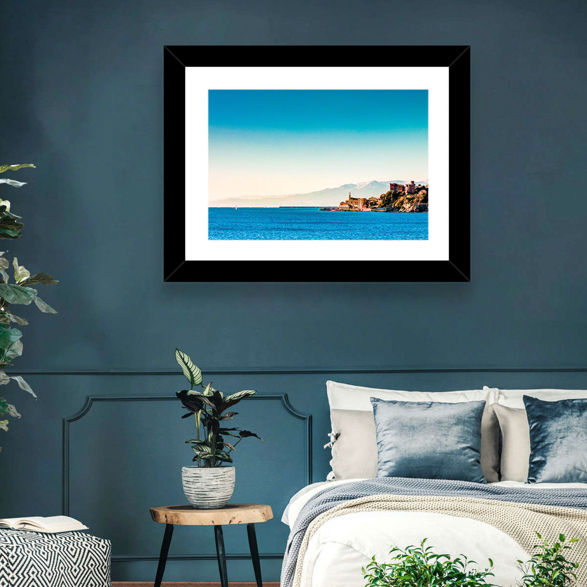 Genoa Coastal Seascape Wall Art in a room, landscape