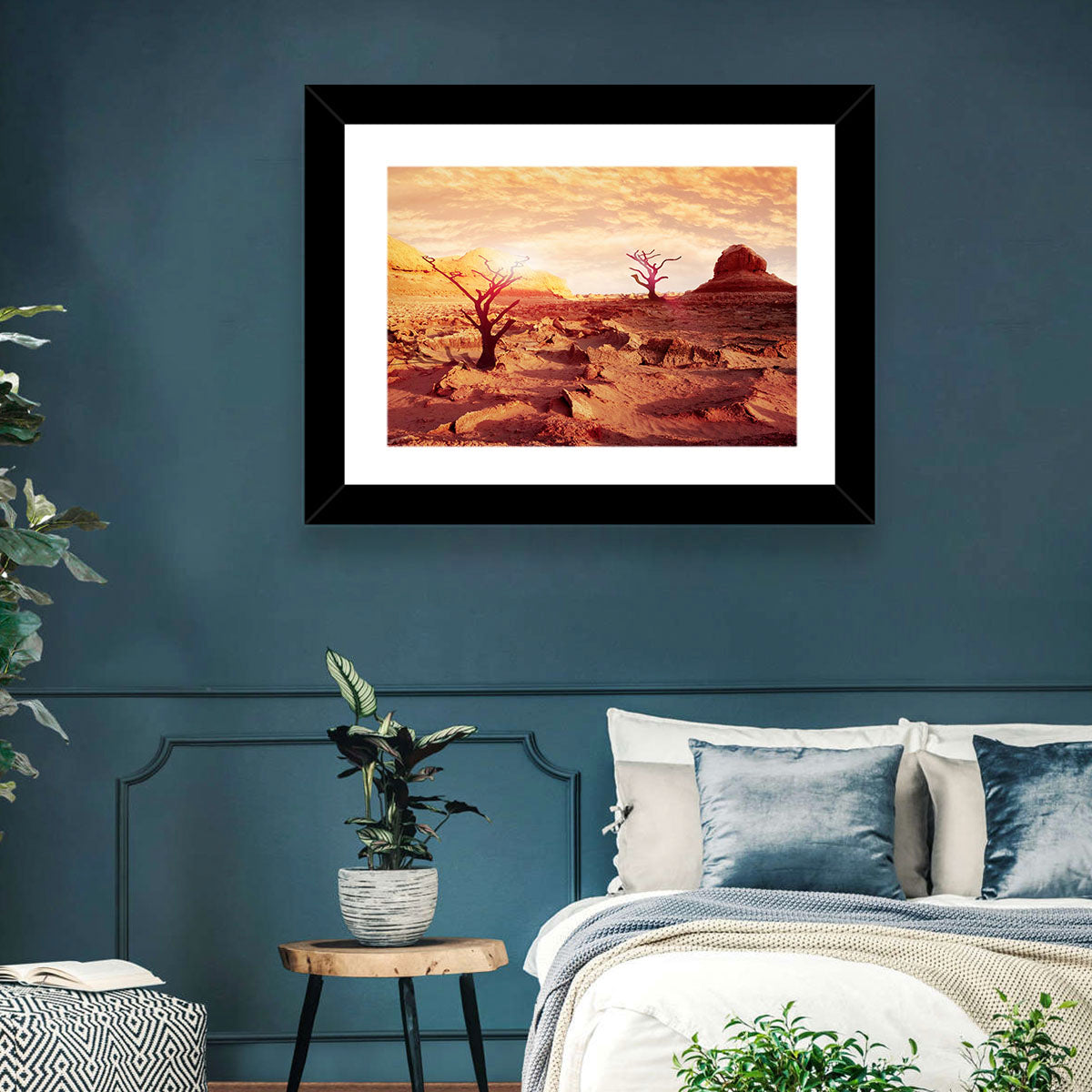 Gnarled Trees at Desert Sunset Wall Art in a room, landscape