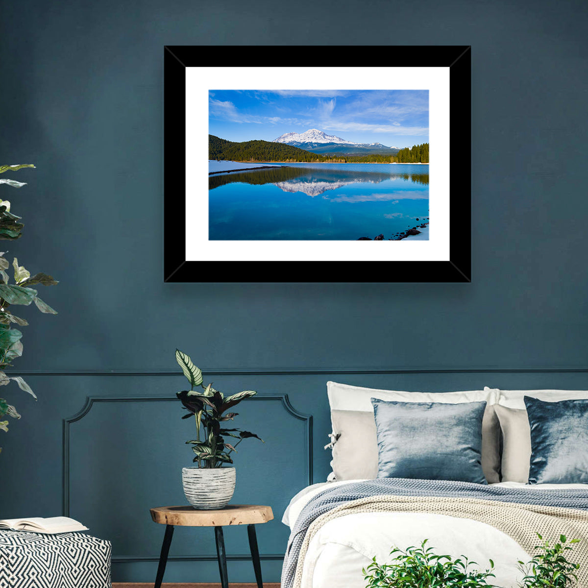 California Mountain Lake Reflection Wall Art in a room, landscape