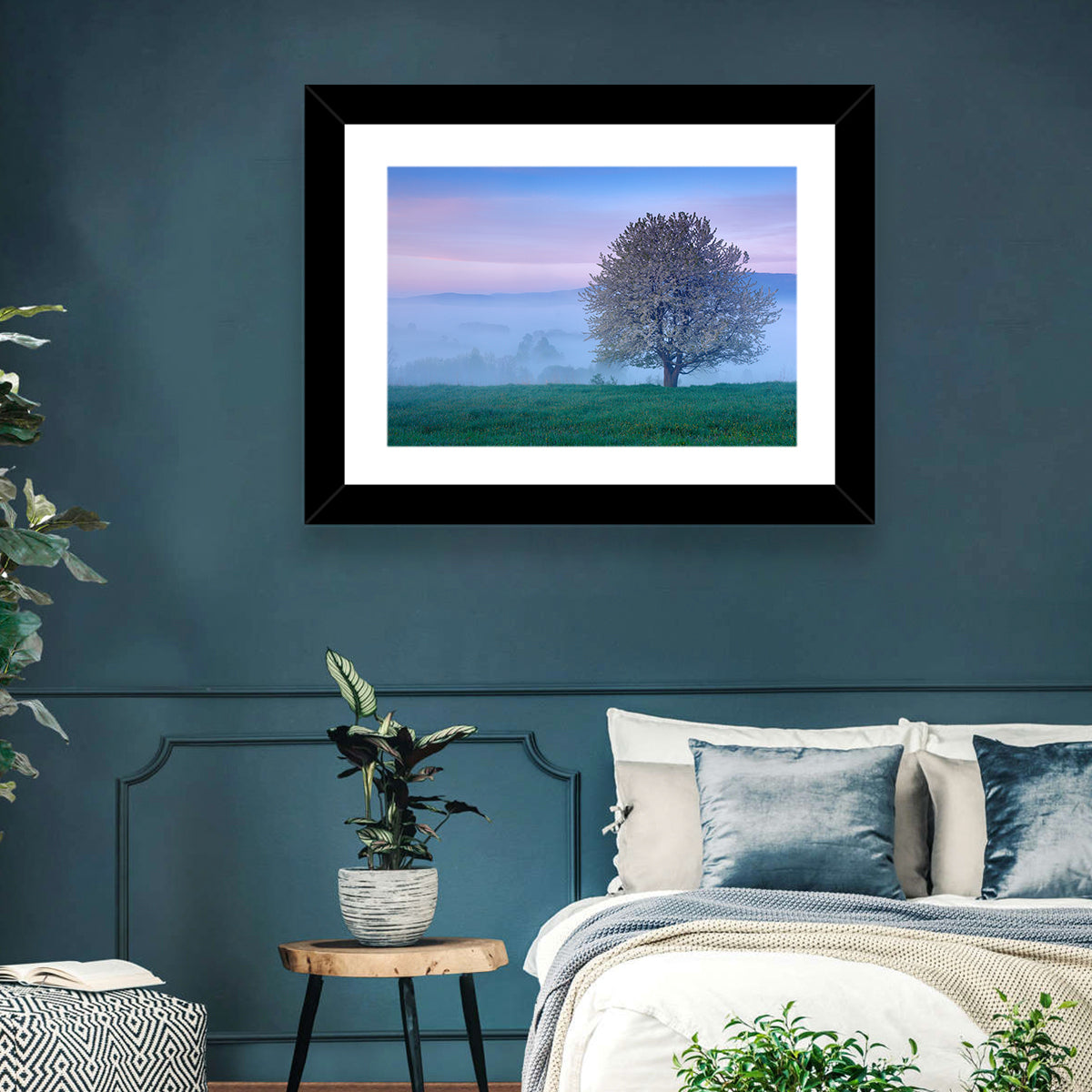 Misty Sumava Mountain Tree Wall Art in a room, landscape