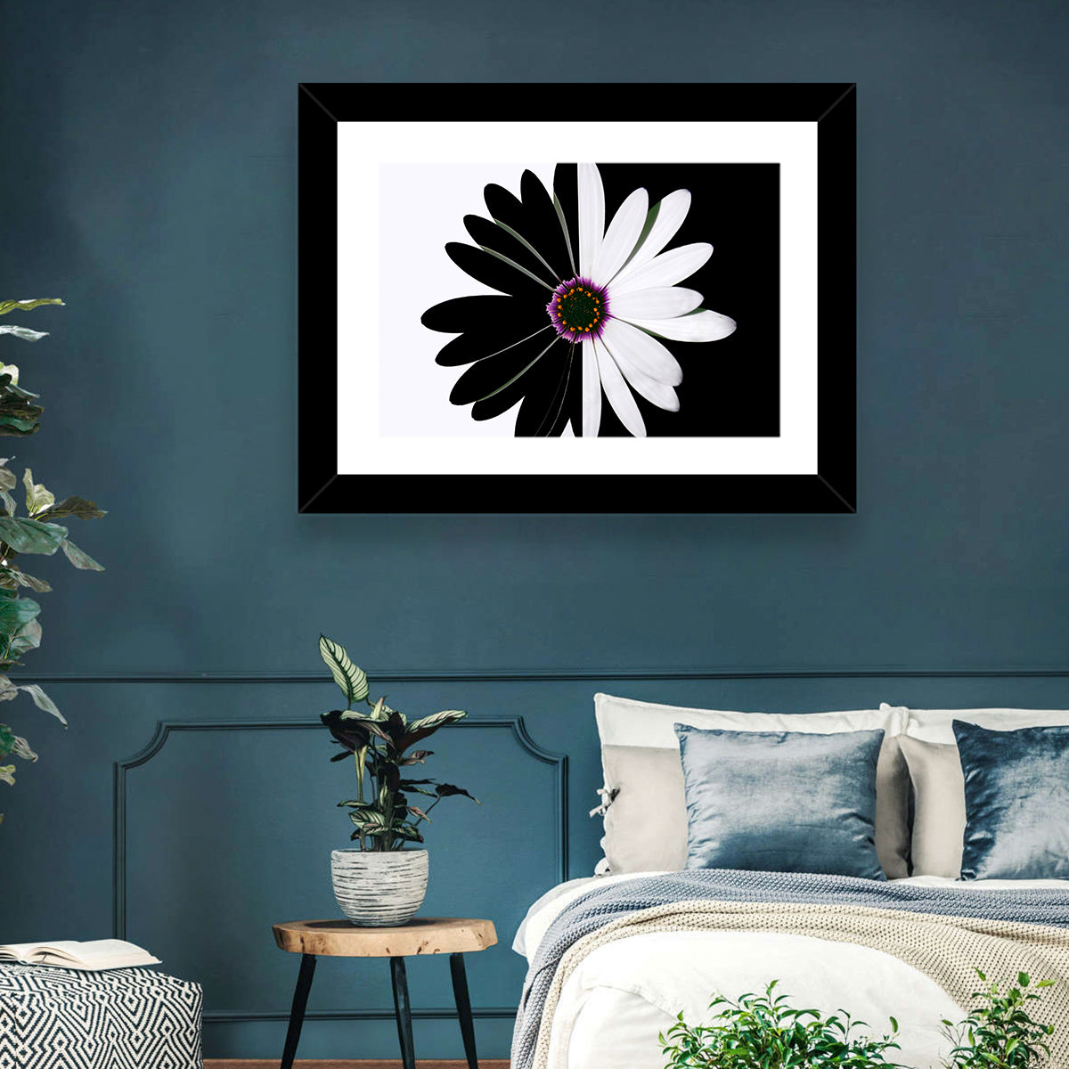 Black and White Daisy with Purple Ring Wall Art