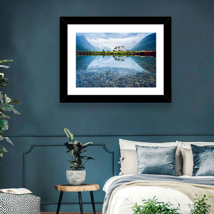 Motorhome by Mountain Lake Wall Art
