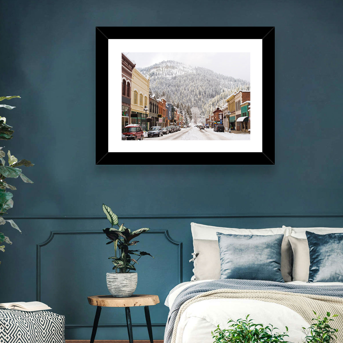 Snow Covered Mountain Main Street Wall Art in a room, landscape