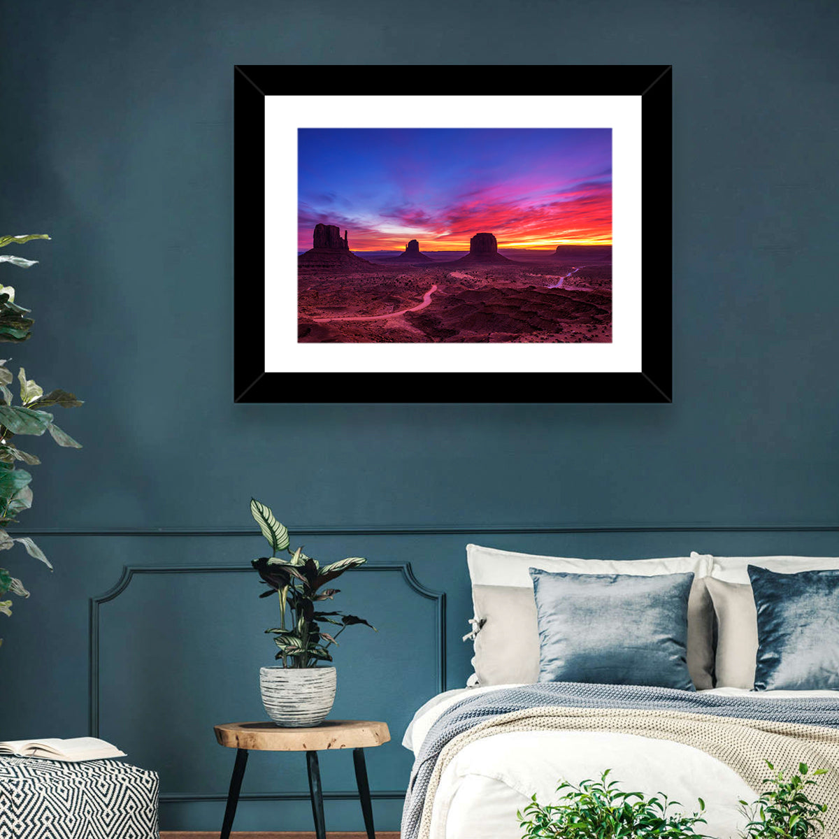 Monument Valley Arizona Sunset Wall Art in a room, landscape