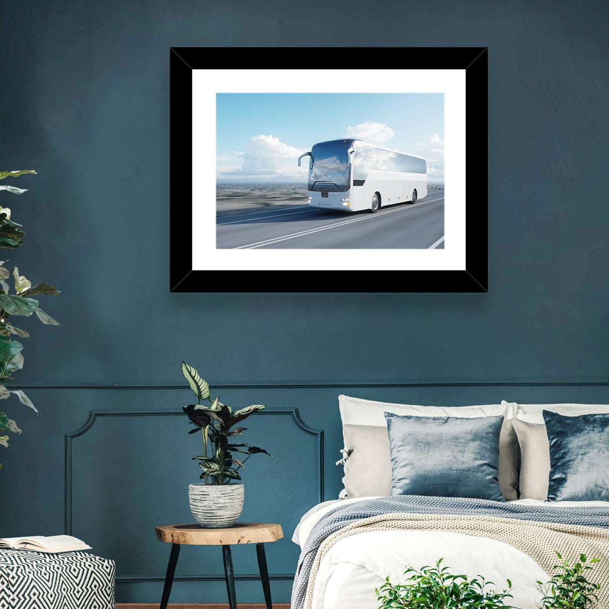 Desert Highway Tour Bus Wall Art in a room, landscape