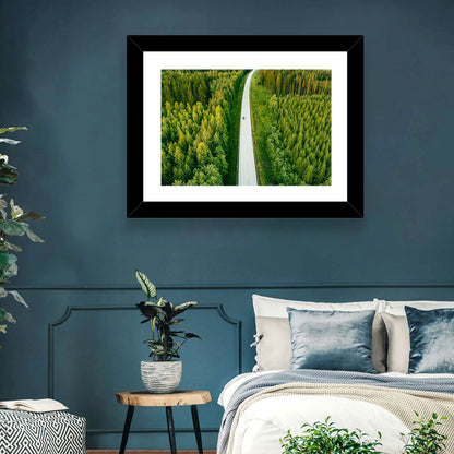 Blue Car on Forest Road Wall Art