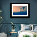 Three Hot Air Balloons Over Misty Peak Wall Art