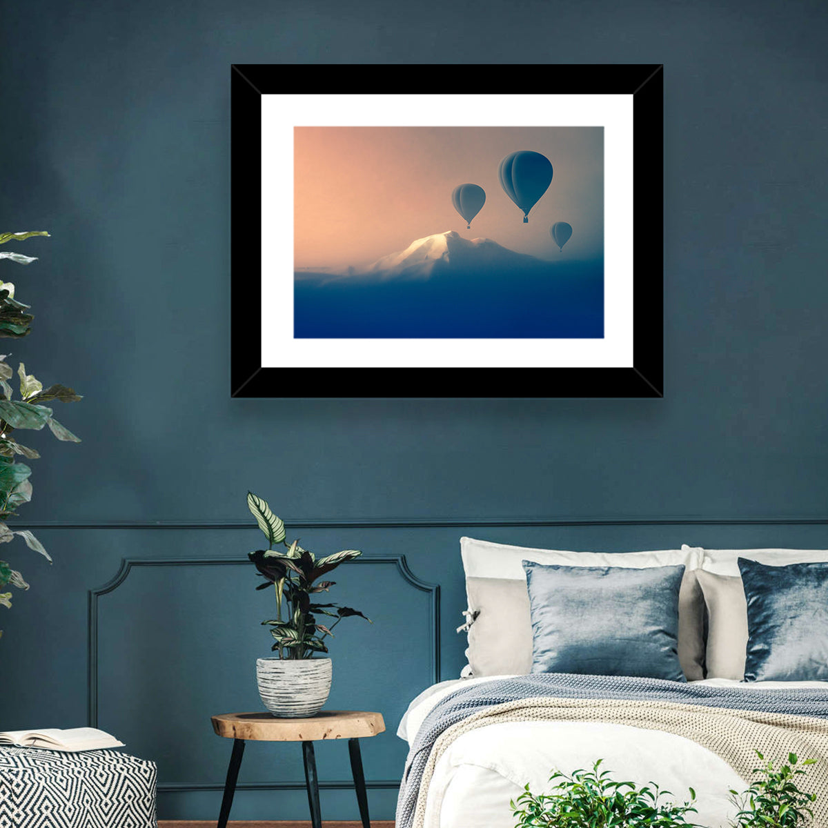 Three Hot Air Balloons Over Misty Peak Wall Art