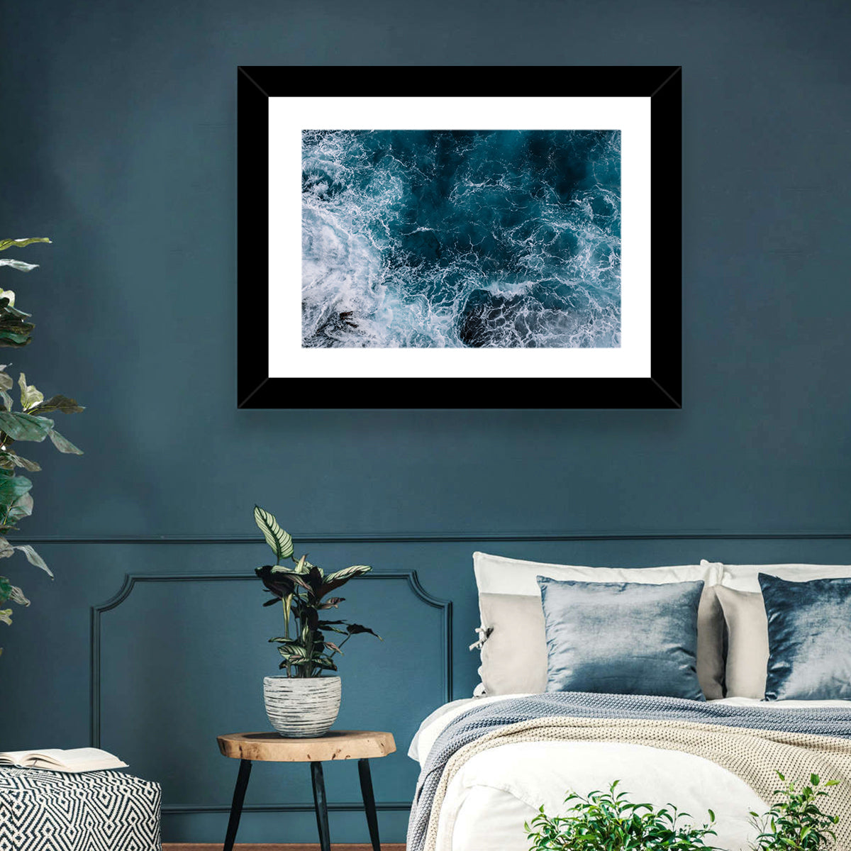 Aerial Swirling Ocean Waves Wall Art in a room, landscape
