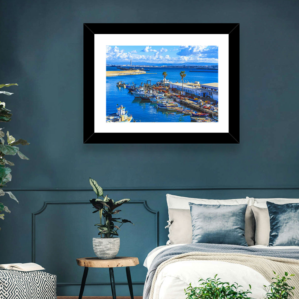 Sfax Fishing Harbor Wall Art in a room, landscape