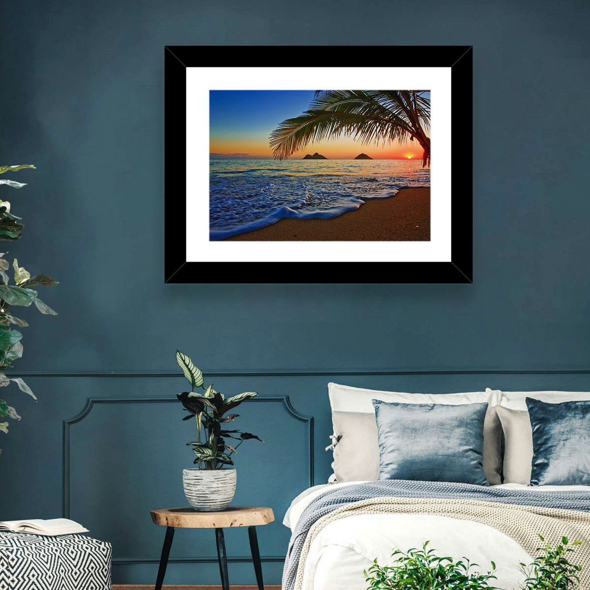 Lanikai Sunset Over Mokulua Islands Wall Art in a room, landscape