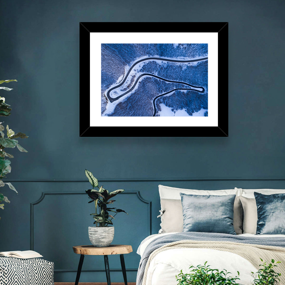 Montenegro Snowy Mountain Road Wall Art in a room, landscape
