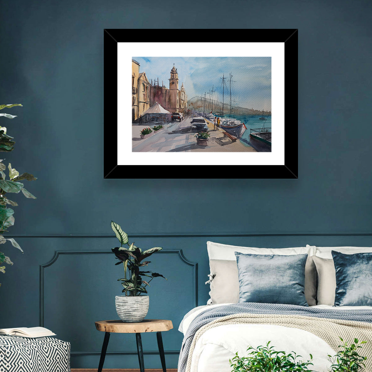 Valette Harbor Sketch Wall Art in a room, landscape