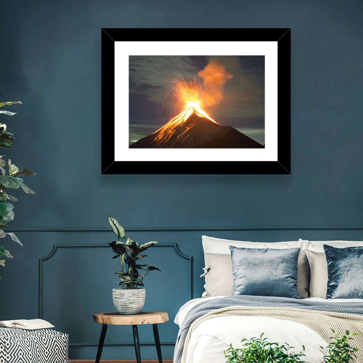 Starry Night Volcano Eruption Wall Art
