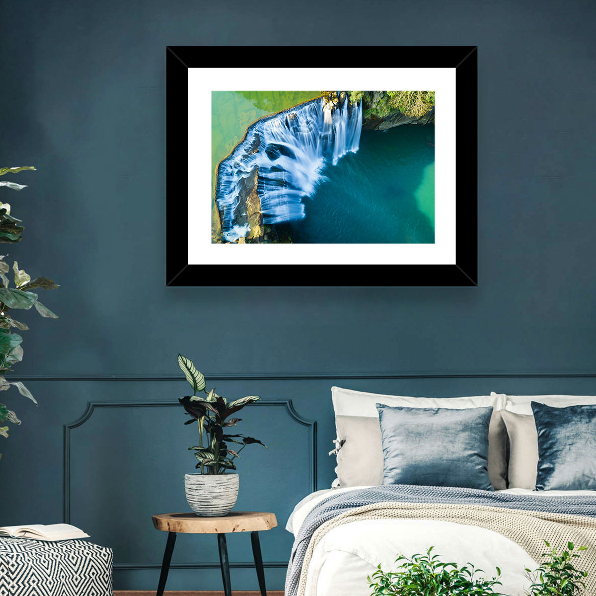 Shifen Waterfall Aerial Wall Art in a room, landscape