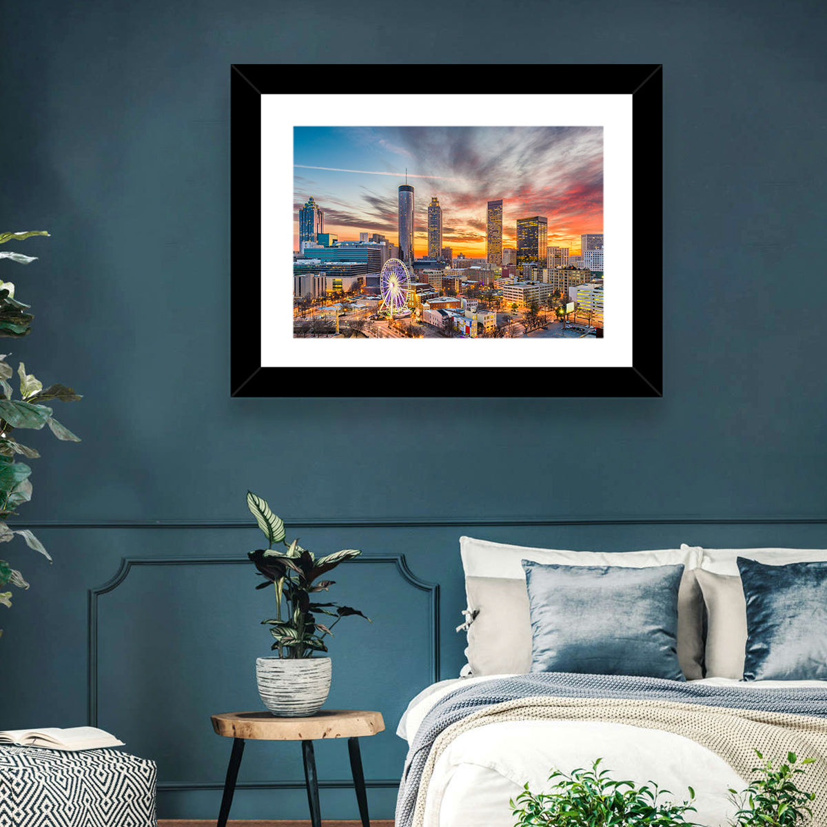 Atlanta Skyline with Skyview Wheel Wall Art in a room, landscape