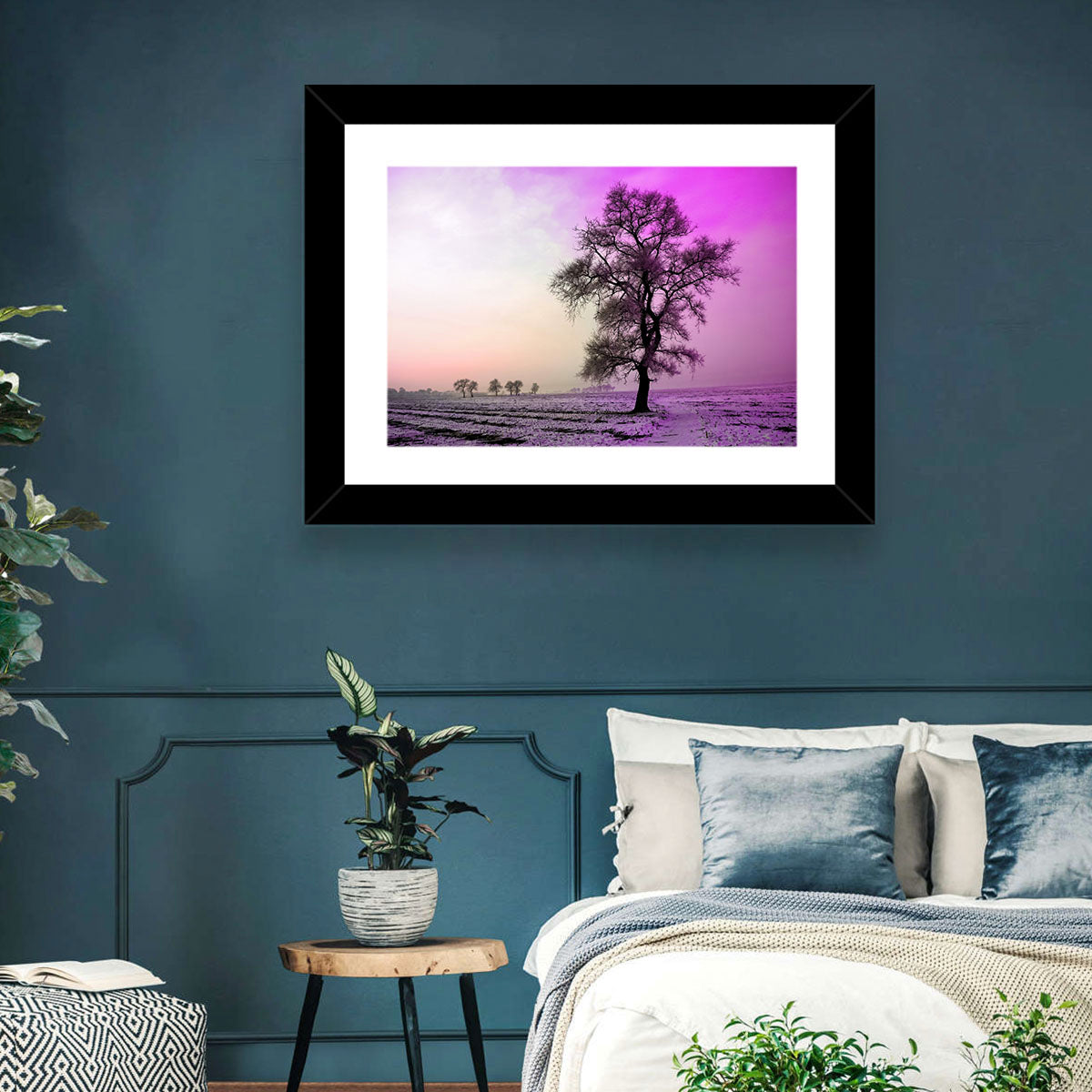 Violet Winter Dawn Tree Wall Art in a room, landscape
