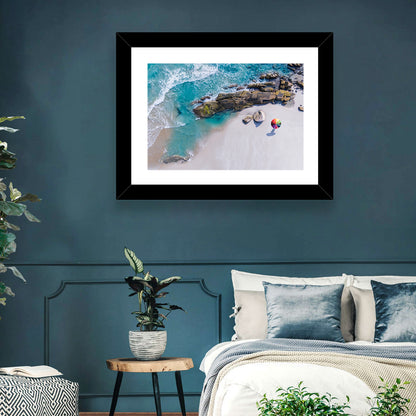 Aerial Beach with Rainbow Umbrella Wall Art