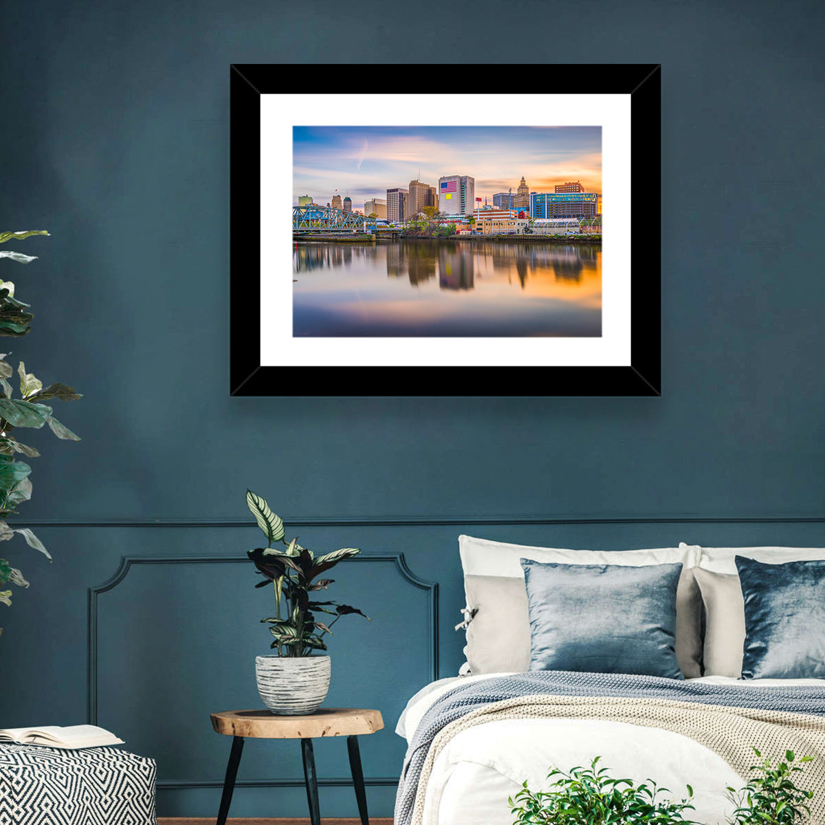 Providence Skyline at Golden Hour Wall Art in a room, landscape