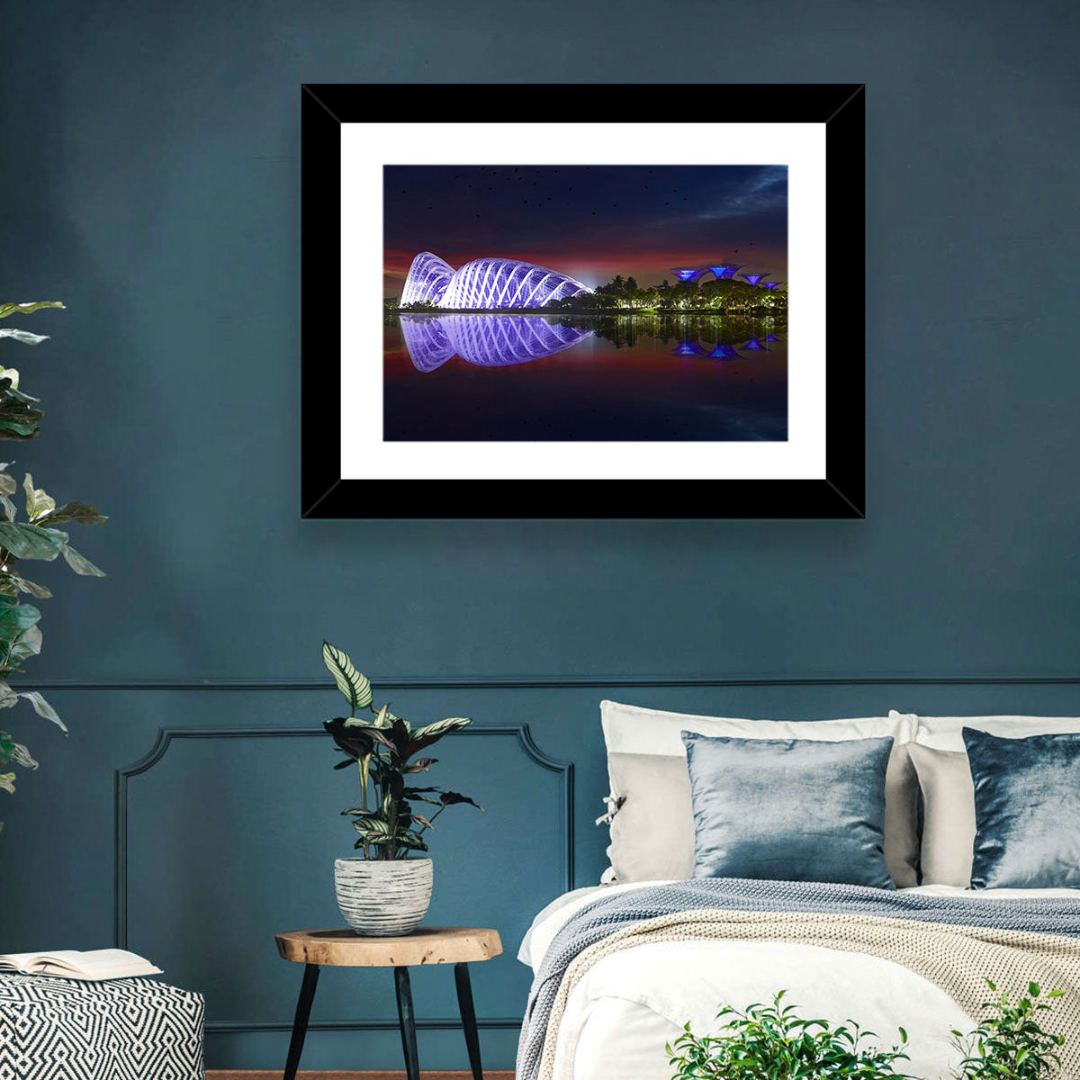 Gardens by the Bay Night Reflection Wall Art in a room, landscape