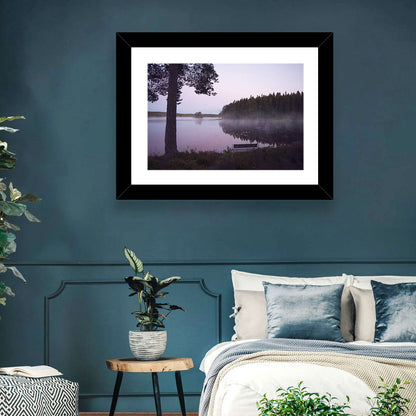 Misty Lake with Bench Wall Art