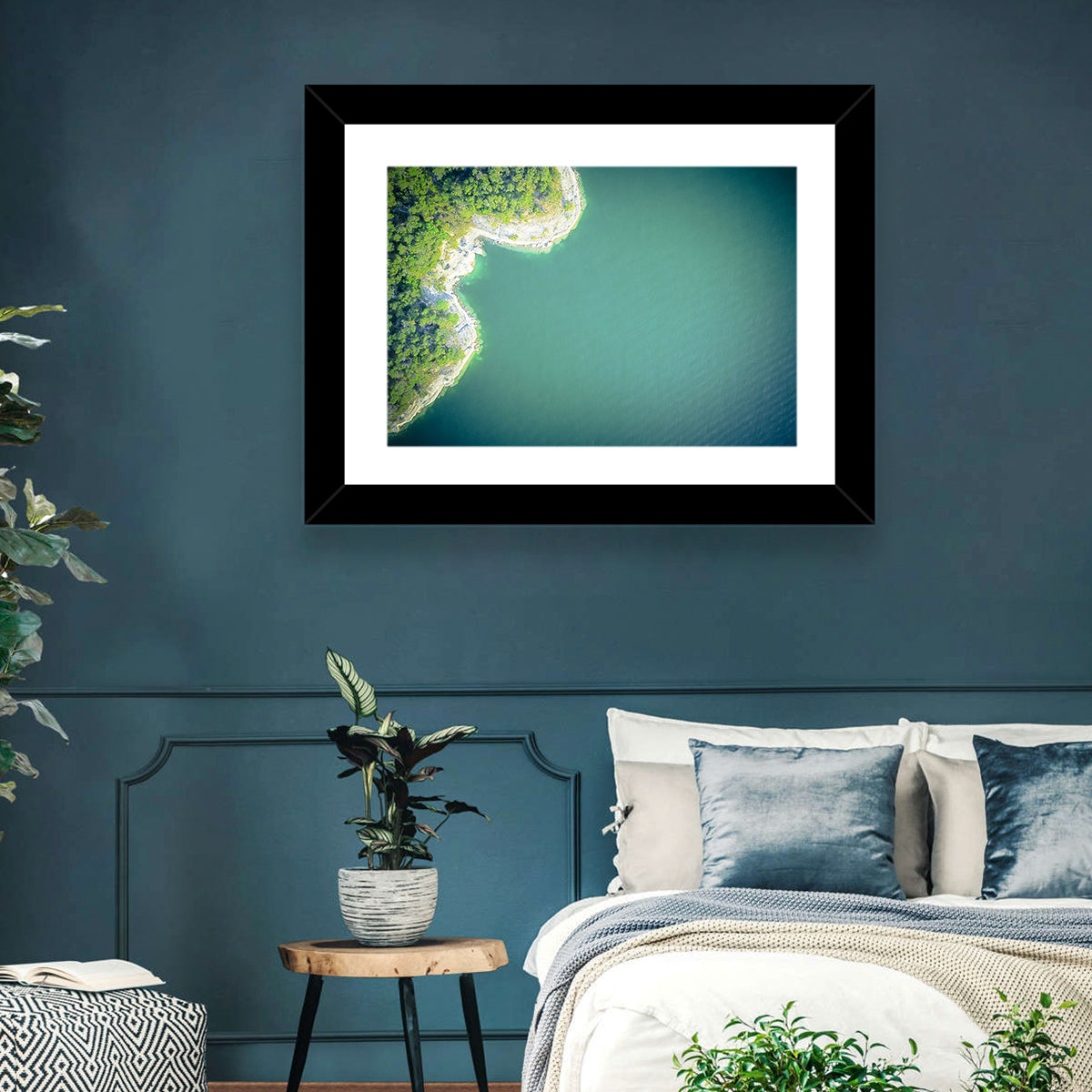L-shaped Coastline Over Teal Lake Wall Art