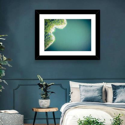 L-shaped Coastline Over Teal Lake Wall Art