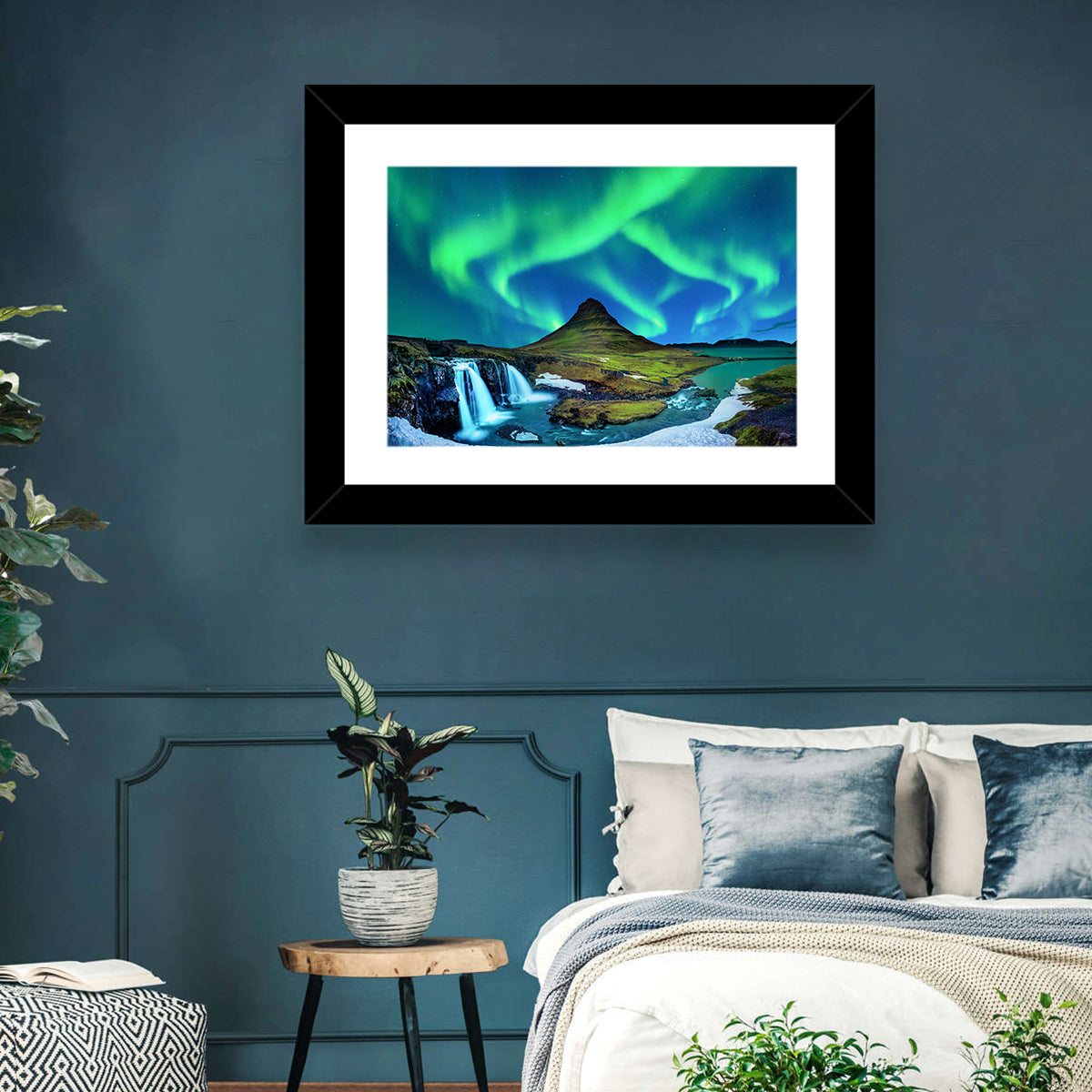 Kirkjufell Northern Lights Wall Art in a room, landscape