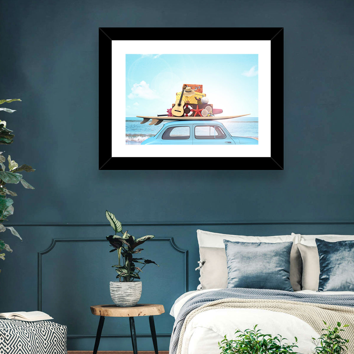 Vintage Car with Surfboard Wall Art