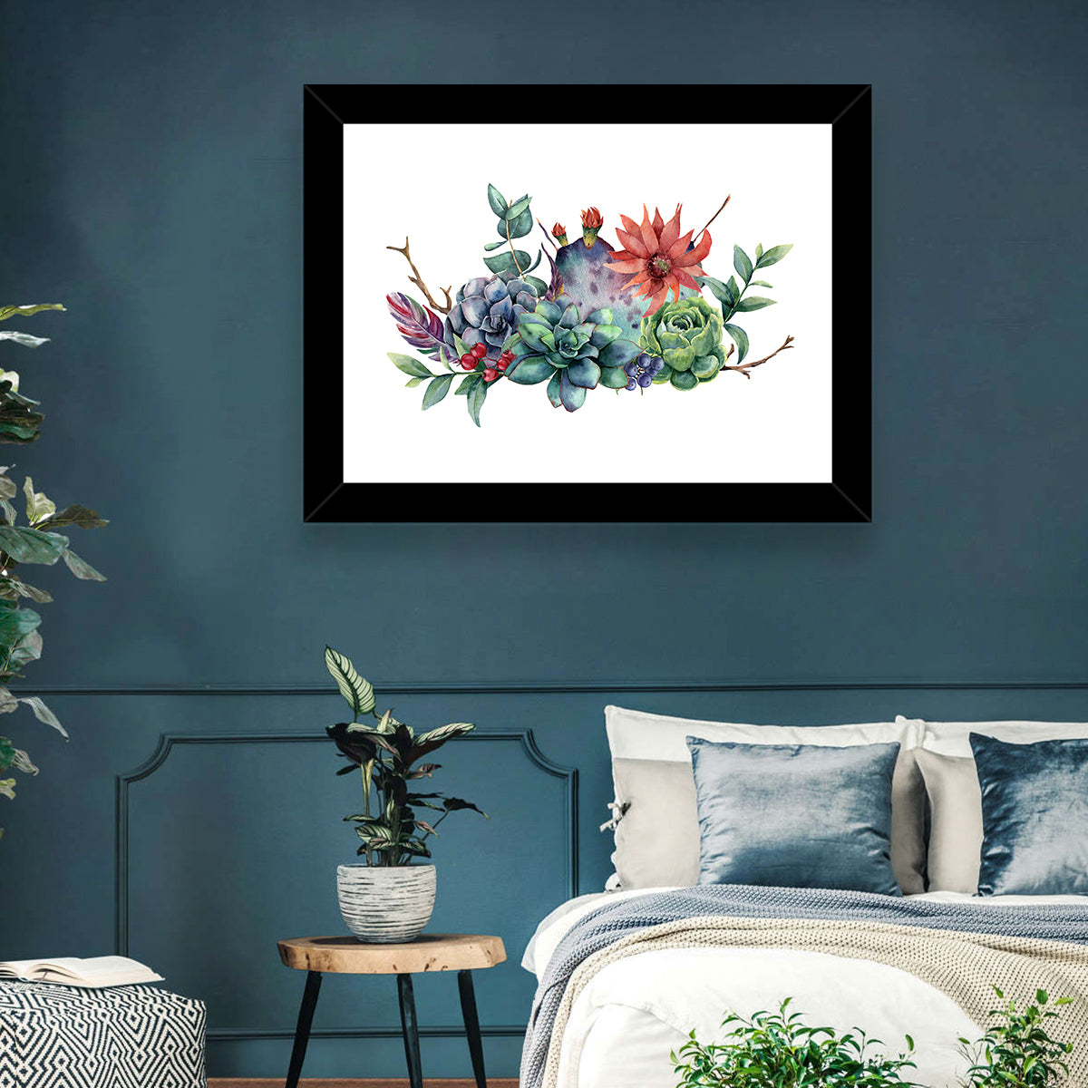 Succulent and Cactus Bouquet Wall Art in a room, landscape