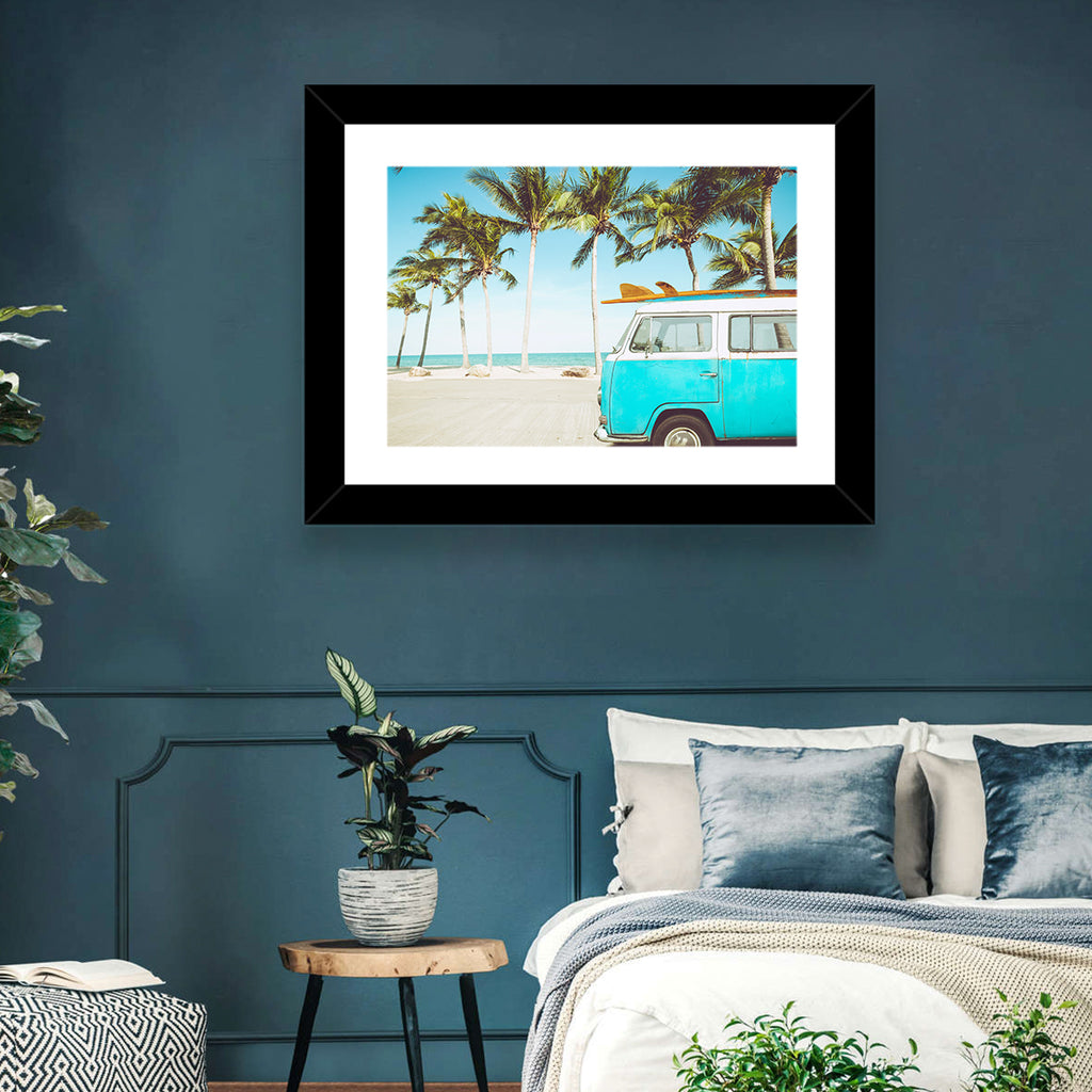 Vintage Vw Bus on Tropical Beach Wall Art