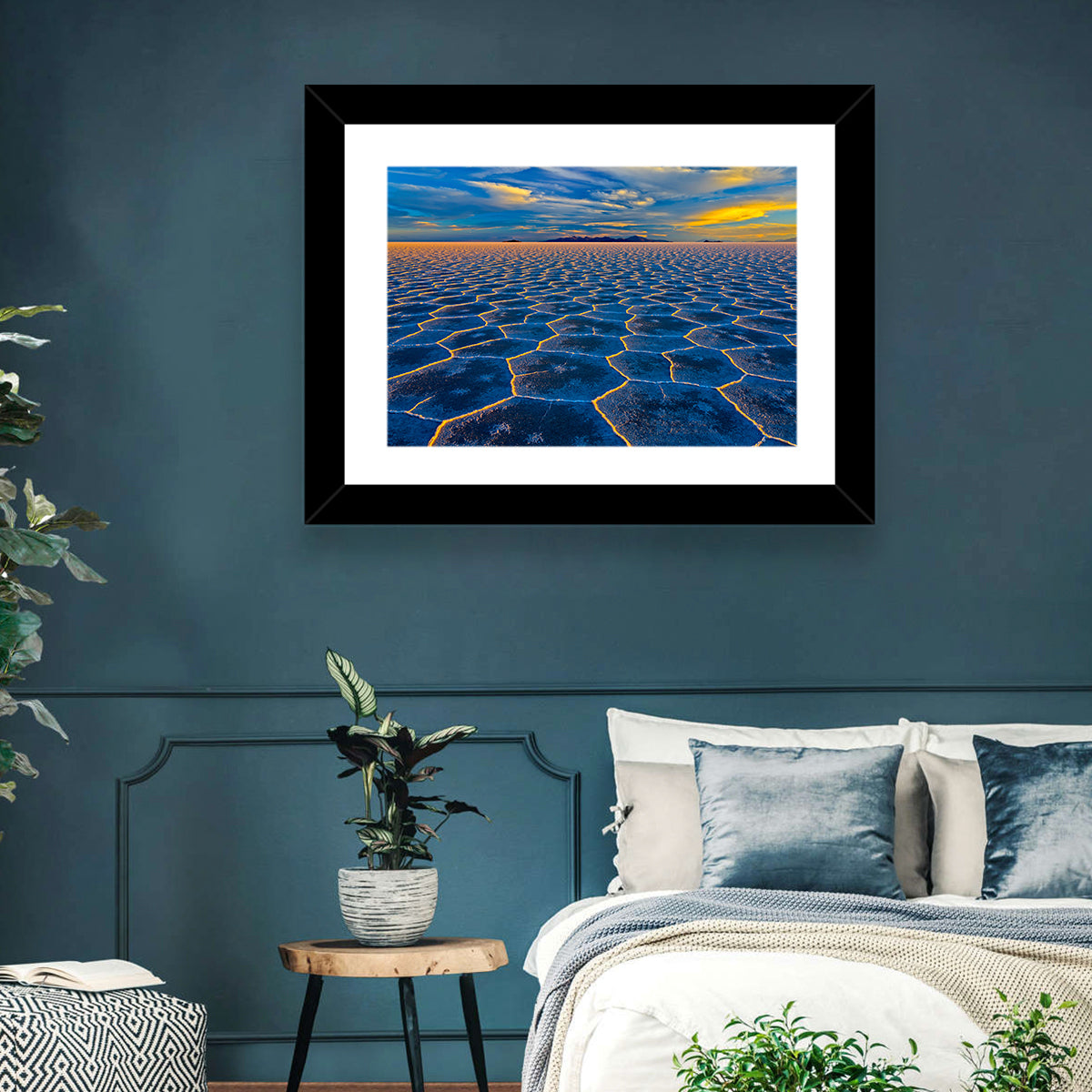 Salar De Uyuni Salt Flats at Sunset Wall Art in a room, landscape