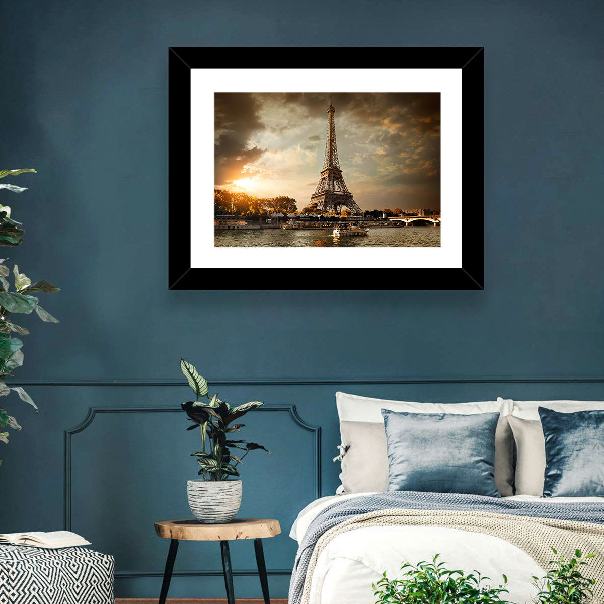 Eiffel Tower at Sunset Wall Art in a room, landscape