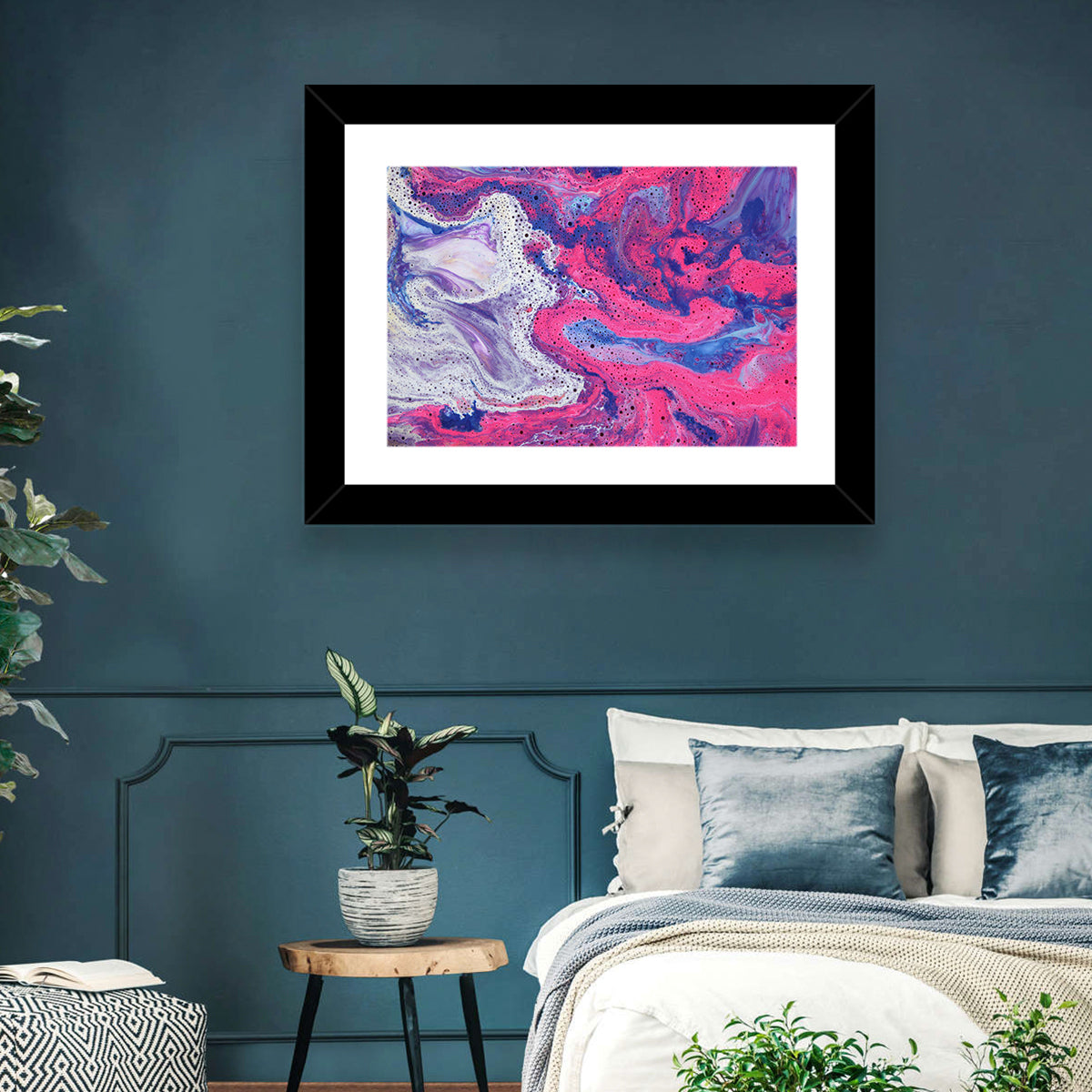 Magenta Bubble Fluid Abstraction Wall Art in a room, landscape