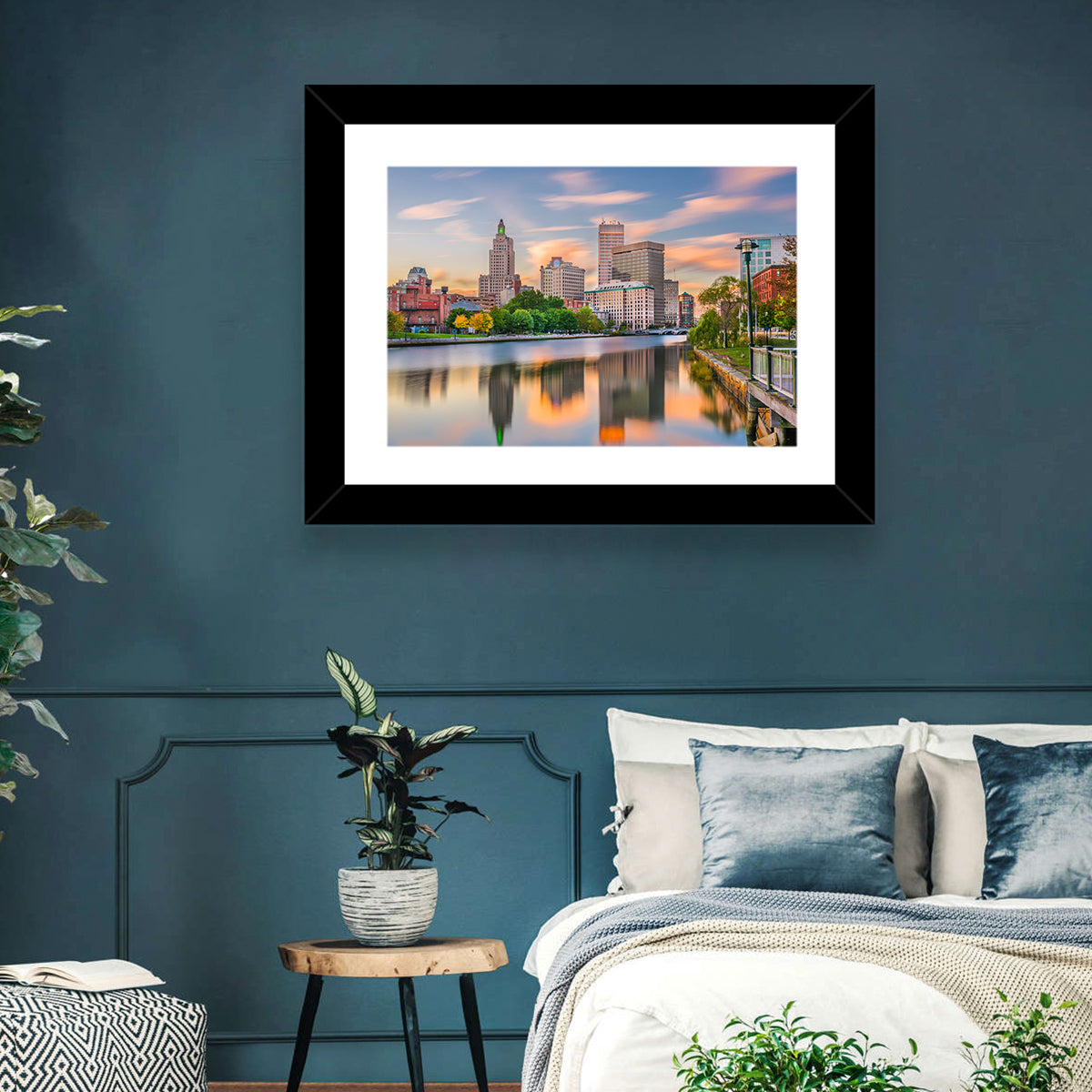 Providence Golden Hour Skyline Wall Art in a room, landscape
