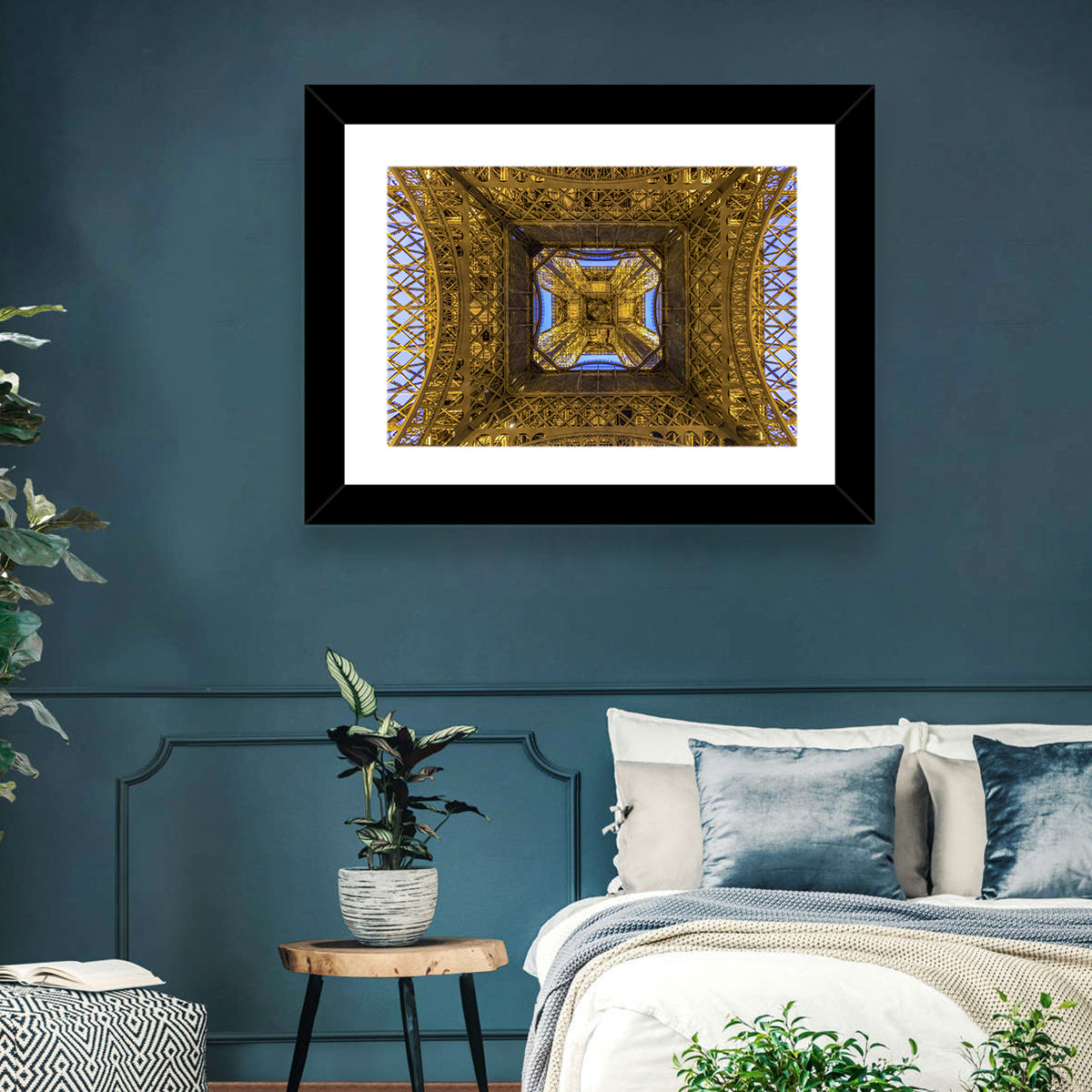Eiffel Tower Lattice at Dusk Wall Art in a room, landscape