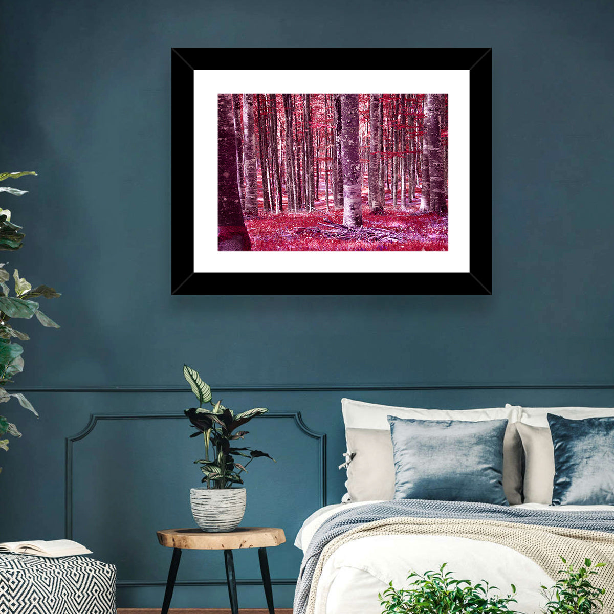 Crimson Woodland Wall Art in a room, landscape