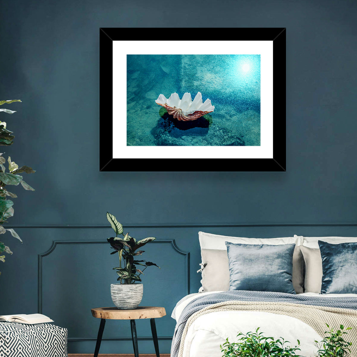 Giant Clam Shell Wall Art in a room, landscape