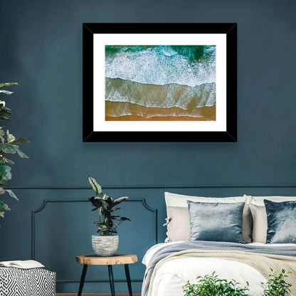 Aerial Teal Beach with Surfers Wall Art