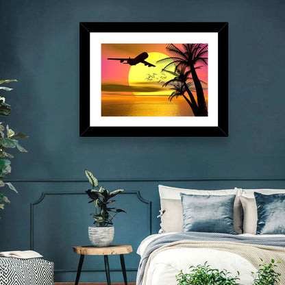 Wide-body Airplane Over Caribbean Dusk Wall Art