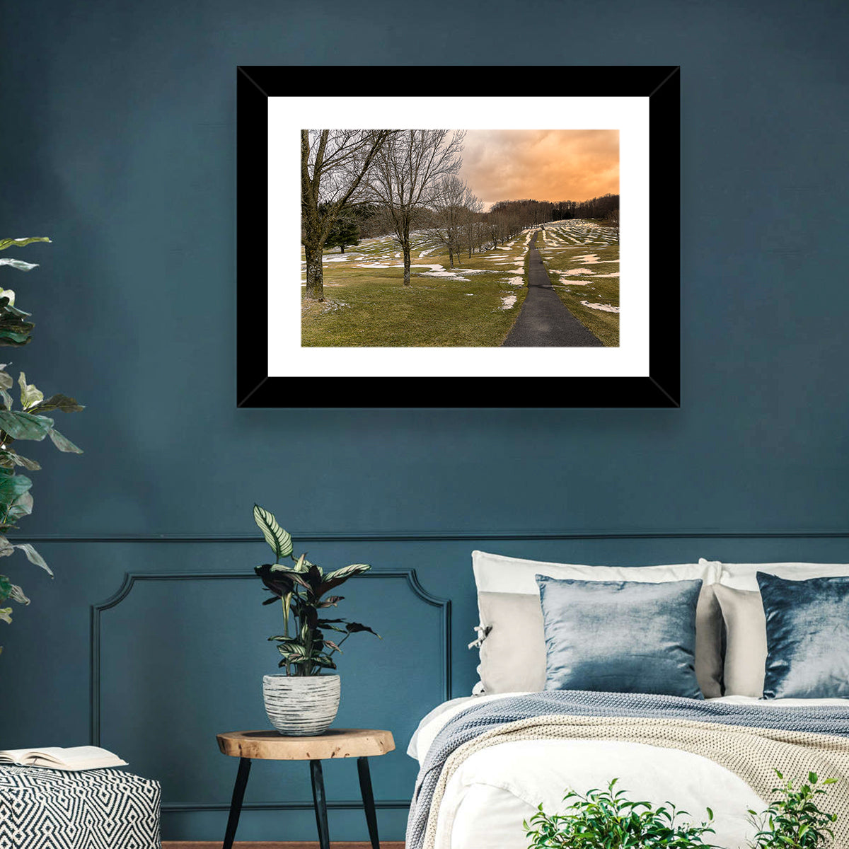 Roscoe Conkling Park Winter Path Wall Art in a room, landscape
