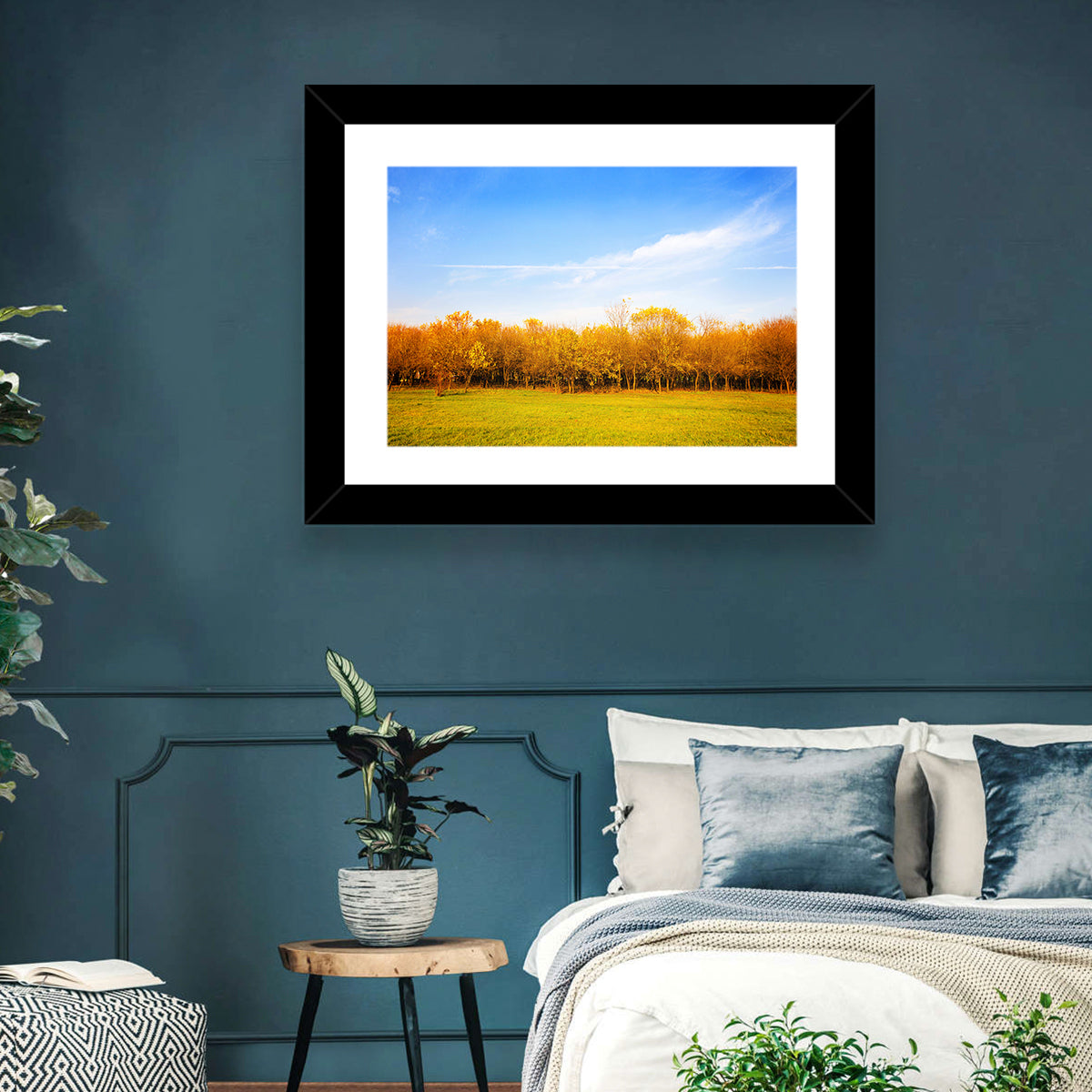 Autumn Forest Meadow Wall Art in a room, landscape