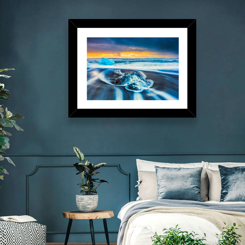 Diamond Beach Ice at Dusk Wall Art