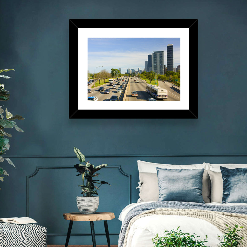 Chicago Expressway Toward Downtown Skyline Wall Art