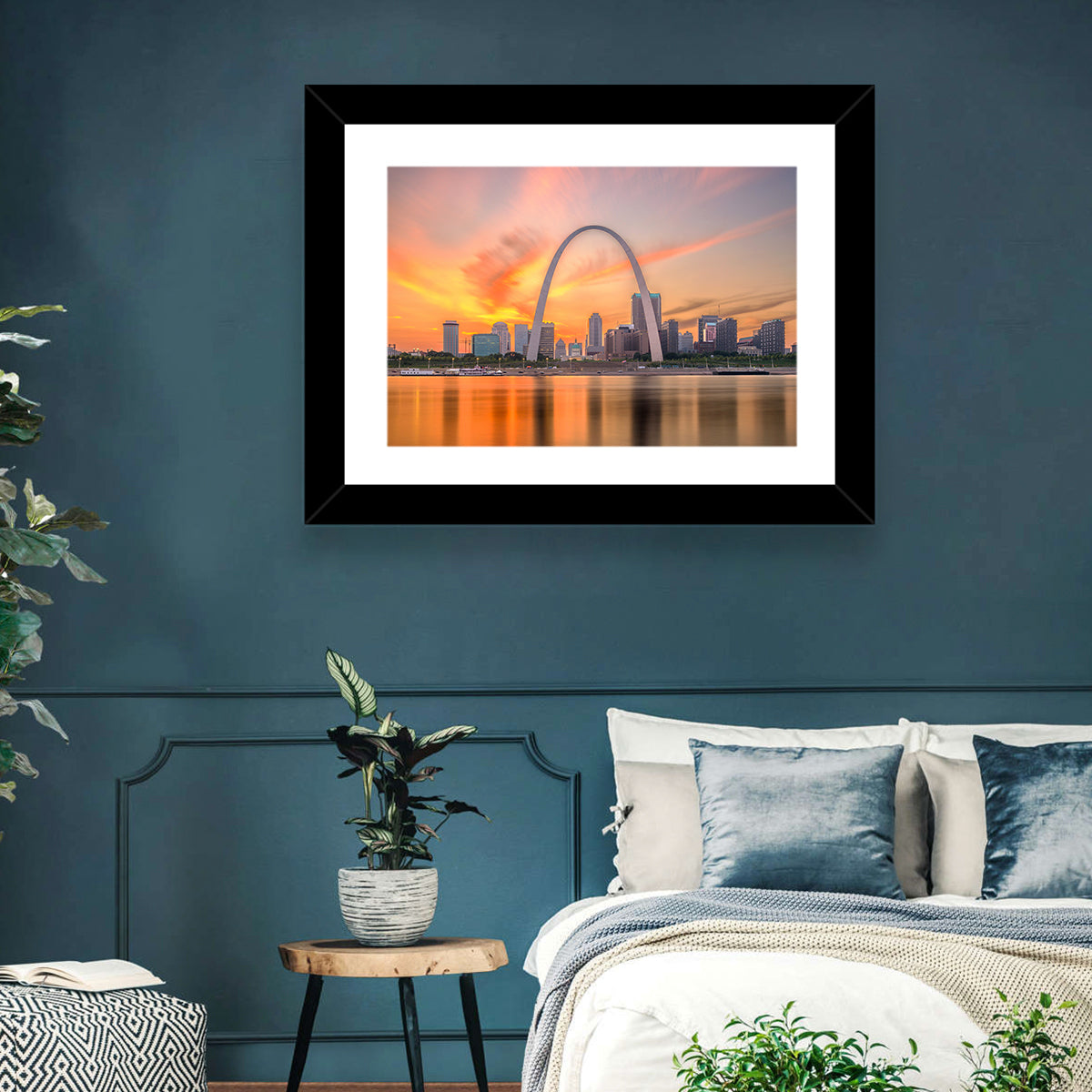 St. Louis Gateway Arch Skyline Wall Art in a room, landscape