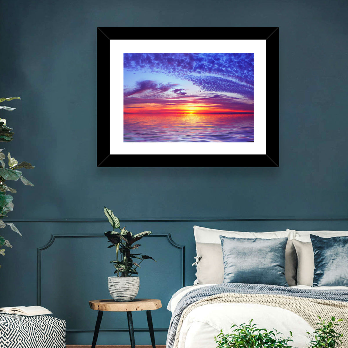 Bay Beach Sunset Wall Art in a room, landscape