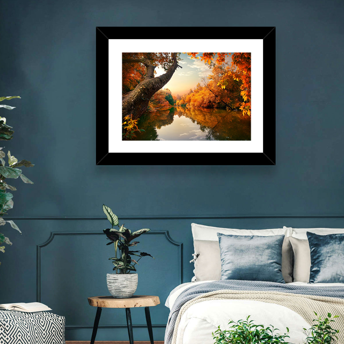 Golden Autumn River Reflections Wall Art