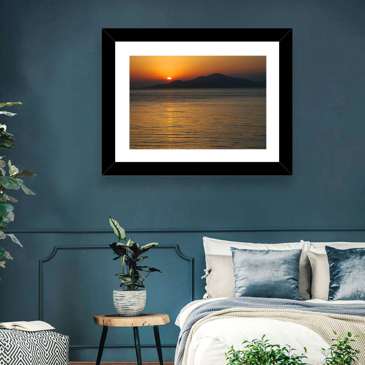 Lake Sevan Sunset Reflection Wall Art in a room, landscape